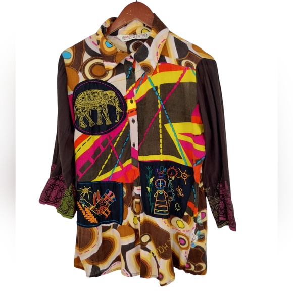 Savage Culture Collared Tunic Large Boho Art to Wear Y2K Coquette Colourful - Picture 1 of 11